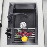 Vente en gros d'évier de cuisine multifonction moderne à encastrer en acier inoxydable 304 Nano noir à cuve unique évier de cuisine fait à la main
