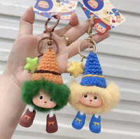 Porte-clés en peluche Kawaii en coton au crochet, 4 couleurs, avec pompon moelleux de dessin animé, breloque de sac, personnage elfe mignon, logo personnalisé