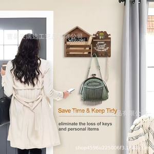 Wooden Wall Organizer <b>Shelf</b> With <b>Hooks</b> For Entryway Key Storage And Message Board Living Room Home Decor - Product Image 1