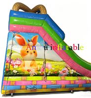 Toboggan gonflable commercial en PVC à double glissière, thème lapin de Pâques et œufs, pour enfants, idéal pour les fêtes de plein air et la location