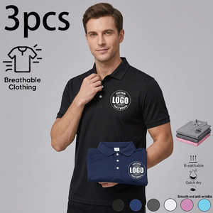 Chemise décontractée pour homme à manches courtes, 100 % polyester, couleur unie, respirante, tricotée, anti-plis, séchage rapide, 200g, avec logo personnalisé imprimé - Product Image 1