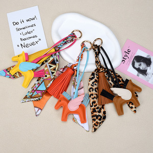 Luxury Leather Gift Pony Handbag Pendant Key Chain Cute Horse Silk Scarf PU Tassel Designer Bag Charm Car <strong>Keyring</strong> for Women - Product Image 3
