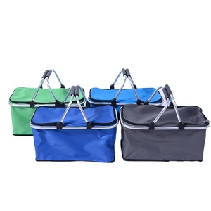 Haute qualité <span class=keywords><strong>petit</strong></span> Double poignée pliable pliant en aluminium Shopping extérieur pliable toile Shopping pique-nique déjeuner <span class=keywords><strong>panier</strong></span> - Product Image 1