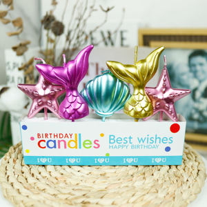 كارتون إبداعي متدرج لون خيالي ذهبي حورية البحر ذيل نجم المحيط قذيفة حفلة عيد ميلاد شمعة تزيين كعكة فريدة من نوعها شمعة - Product Image 4