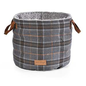 Vente en gros de lit mignon pour chat, maison, grotte pour chiots, sac de couchage à carreaux de style classique, lit pour animaux de compagnie avec poignée en cuir - Product Image 3