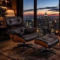 Fauteuil de salon en cuir de luxe avec repose-pieds, coque en placage de bois, fauteuil inclinable pivotant pour salon, bureau, hôtel, vente OEM ODM B2B
