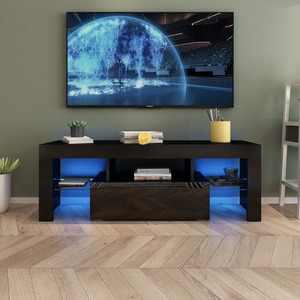 <span class=keywords><strong>Meuble</strong></span> <span class=keywords><strong>TV</strong></span> moderne simple en bois <span class=keywords><strong>blanc</strong></span> personnalisé, ensemble de console de <span class=keywords><strong>meuble</strong></span> <span class=keywords><strong>TV</strong></span> <span class=keywords><strong>noir</strong></span> avec éclairage <span class=keywords><strong>LED</strong></span>, étagères en verre - Product Image 3