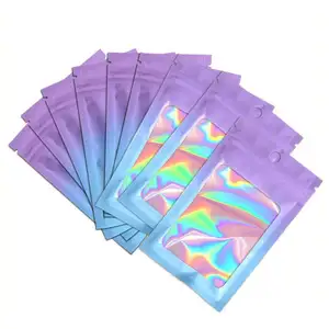 Wholesale Resealable Smell Proof Packaging Ziplock Pouches Holographic Bags Favor Food Storage for Lip Gloss Mylar Bags PE Party