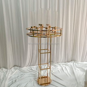 Nouveau design élégant, candélabre en métal doré à 7 bras, décoration de mariage, centre de table avec abat-jour prismatiques - Product Image 6