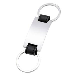 Porte-clés en cuir à double anneau en acier inoxydable avec sangle noire pour clés et accessoires - Product Image 1