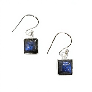 Pendientes de Labradorita Pequeños para Mujer, Plata de Ley 925, Gema Azul Fuego, Joyería Colgante para Uso Diario - Product Image 1