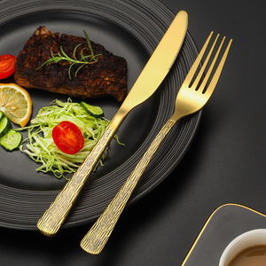 Golden Tree Texture Handle Stainless Steel Knife Fork Spoon Set Dishwasher Safe Western Steak Cutlery Party <b>Dinnerware</b> - Product Image 2