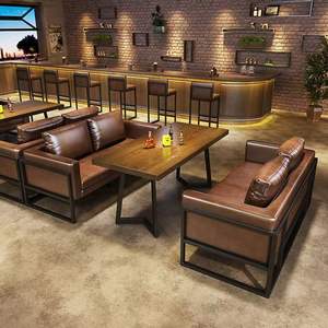 Canapés de bar en bois de style industriel, ensemble table et chaises en bois massif pour café, restaurant de barbecue, restaurant occidental, <span class=keywords><strong>pub</strong></span> - Product Image 1