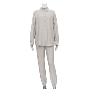 2023 Autumn New Trend Loose Long Sleeve Shirts <strong>Harem</strong> <strong>Pants</strong> Two Piece <strong>Pants</strong> Set Casual Office 2 Piece Set Women - Product Image 4