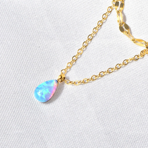 Cadena multicapa para mujer, joyería de ópalo inoxidable, Colgante de Piedra Natural con lágrima, collar de oro - Product Image 3