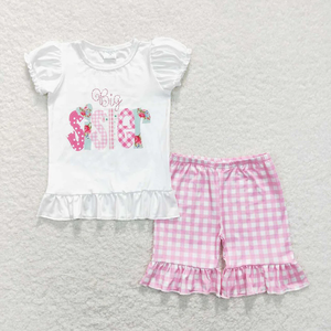 Toddler Baby Girls Big Little <b>Sister</b> Print Matching Outfits Pink Gingham Ruffle Shorts Set Bubble Romper Summer Clothing - Product Image 2