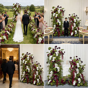 Columna de Flores Artificiales Realistas de Seda en Borgoña y Verde para Decoración de Bodas, Fondo para Fotomatón, Pilar Floral para Decoración de Banquetes - Product Image 2