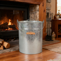 Seau à cendres en métal de 4 gallons avec couvercle et poignée en bois
