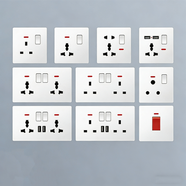 UK HK Wall Socket with Light Switch and USB Type-c Charger, British 13A 3 Pin Outlet Multi Color for Home Hotel Bedroom