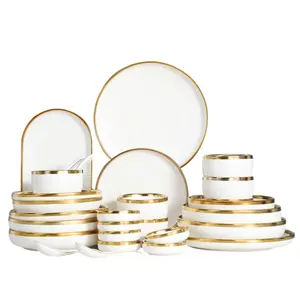 Trắng Tấm Gốm Đặt Bộ Đồ Ăn Luxury Ceramic 16 Cái Dinner Set Đối Với Nhà Hàng Nhà