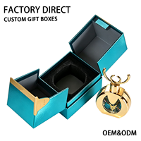 Boîte cadeau de parfum personnalisée de couleur turquoise, boîte rigide de luxe à double porte avec logo UV localisé et insert personnalisé, solution d'emballage complète
