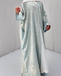 Ramadán Turquía mariposa Kaftan brillo poliéster manga murciélago modesto vestido islámico Hijab conjunto invierno elegante musulmán Abaya - Product Image 4