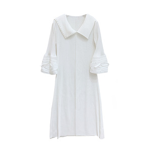 Abito Lungo Elegante Bianco Plissettato Miyake Primavera 2026 Nuovo Stile Francese con Vita Snellente Taglie Forti da Donna - Product Image 6