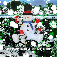 Bonhomme de neige gonflable avec pingouins, décoration lumineuse pour événements de Noël en plein air