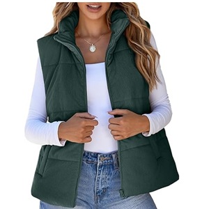 2025 femmes automne hiver coton veste européenne américaine décontracté velours côtelé gilet patte fermeture éclair poche plissée - Product Image 2