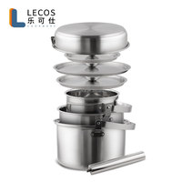 Meilleur fournisseur d'appareils de cuisine d'extérieur Poêle de camp empilable et touristique OEM Batterie de cuisine en acier inoxydable Ensemble de cuisine de camping