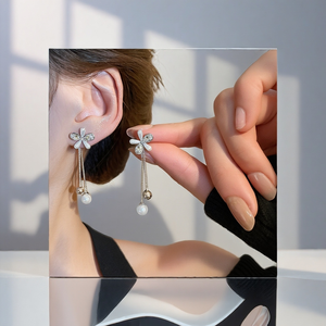 أقراط جديدة بالجملة على الموضة الكورية الفاخرة زهرة حلوة تقليد اللؤلؤ شرابة أقراط نسائية هدية مأدبة مجوهرات أقراط - Product Image 5