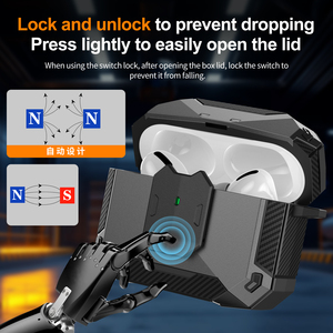 Estuche Magnético para Auriculares con Carga Inalámbrica para <span class=keywords><strong>AirPods</strong></span> <span class=keywords><strong>Pro</strong></span> 2 3 4, Funda Protectora Resistente de Fibra de Carbono con Bloqueo y Soporte para Teléfono - Product Image 4