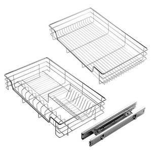 Stainless Steel <b>Kitchen</b> <b>Pull</b>-<b>Out</b> <b>Basket</b> Drawer Type Dish Rack Divided Design For Cabinet Storage - Product Image 1