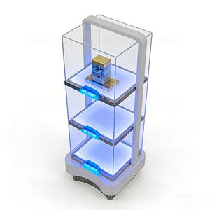 Vitrine de présentation au sol en verre avec cadre en métal moderne pour cosmétiques avec éclairage LED, présentoir professionnel pour parfums et soins de la peau - Product Image 3