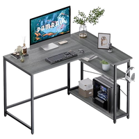 PAMRAY Bureau d'angle en forme de L 109 cm avec étagères réversibles, surface en bois, bibliothèque, table de travail pour PC, jeux, étude, chambre à coucher, noir