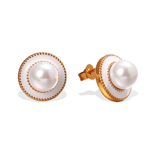 ต่างหูมุกประดับเพชร ทองคำขาว ทรงกรอบ ขอบสแตนเลส สวมใส่ได้ทุกวัน - Product Image 5