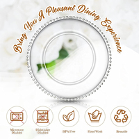Assiettes à dîner réutilisables en plastique transparent avec perles argentées, vaisselle de fête, assiettes rondes en PS pour mariage, anniversaire, banquet