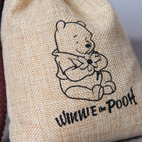 Sac cadeau en toile de jute recyclée écologique personnalisé avec cordon de serrage et logo à motif de dessin animé