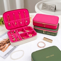 Boîte à bijoux portable multifonction en cuir PU, pour bagues, boucles d'oreilles, colliers, avec fermeture à glissière, étui de rangement pour bijoux