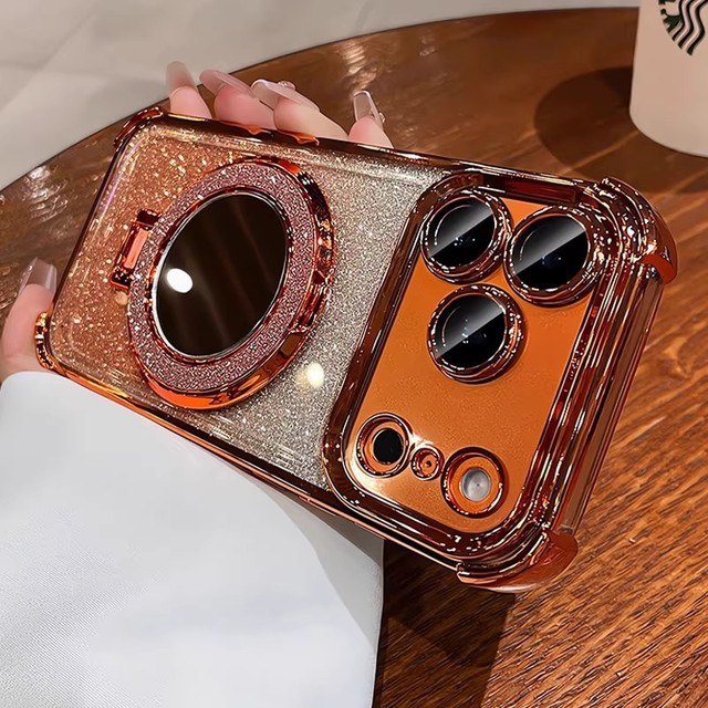 Fashion Glitter Mirror Gradient Colors Diamond Sparkling Powder Kickstand Mobile Phone Case for Iphone 18 17 16 15 14 13 Pro Max