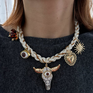 Nuovo Arrivo <span class=keywords><strong>Collana</strong></span> <span class=keywords><strong>con</strong></span> Cordino Bianco e Ciondolo a <span class=keywords><strong>Corno</strong></span> Gioielli di Moda - Product Image 2