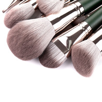 14 pièces pinceaux de maquillage à manche en bois vert de luxe avec correcteur sourcils rouge à lèvres pinceau plat