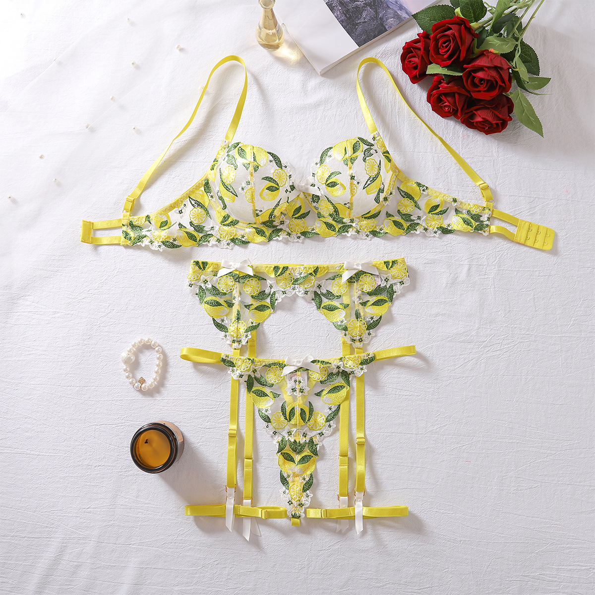 yellow garter belt set Neon Yellow – Perfect Match Suspender Belt main image 1
