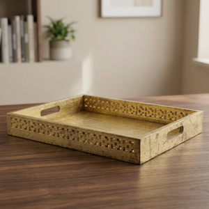 Plateau rectangulaire en bois à motif de manga Antique, décoration dorée - Product Image 3