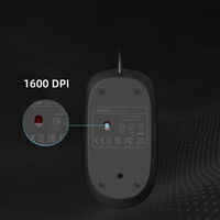 Rapoo N200 1600 DPI Mouse Optik USB Berkabel Ergonomis 3-Tombol 3D LED Desain Asli Nyaman untuk Penggunaan Kantor/Hadiah Promosi