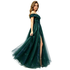 Robe <span class=keywords><strong>de</strong></span> bal élégante en tulle vert foncé, épaules dénudées, fente haute, robe <span class=keywords><strong>de</strong></span> soirée, robe <span class=keywords><strong>de</strong></span> mariée, robes <span class=keywords><strong>de</strong></span> demoiselle d'honneur formelles - Product Image 2