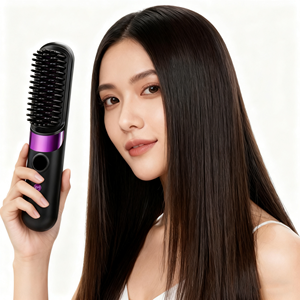 <span class=keywords><strong>Brosse</strong></span> lissante sans fil à chauffage rapide rechargeable par USB, <span class=keywords><strong>brosse</strong></span> lissante portable <span class=keywords><strong>pour</strong></span> femmes, mini peigne chauffant à ions négatifs - Product Image 3