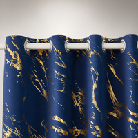 Rideaux occultants bleu marine marbré doré à impression 3D, isolants thermiques, à œillets, pour salon, chambre et hôtel