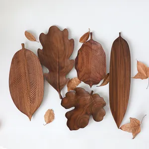 Customized Rustic Acacia Leaf Shape Wooden Dishes Tray Board Hotel Home Acacia Wooden Craft Leaf Shaped Plates