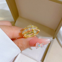 Classique Double Couche Twist Croix Zircon Nail Anneau Réglable pour les Femmes Personnalisé Marque De Mode Avancée Bijoux Cadeau De Fête